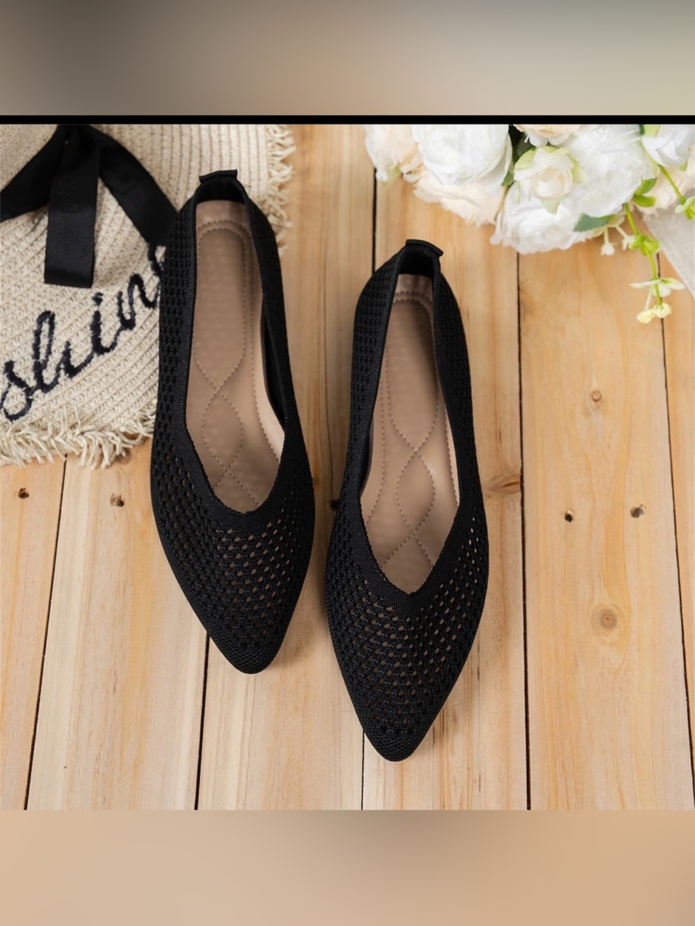 Women's Knit Pointed Toe Low Heel Mesh Slip On Shoes BNWOT